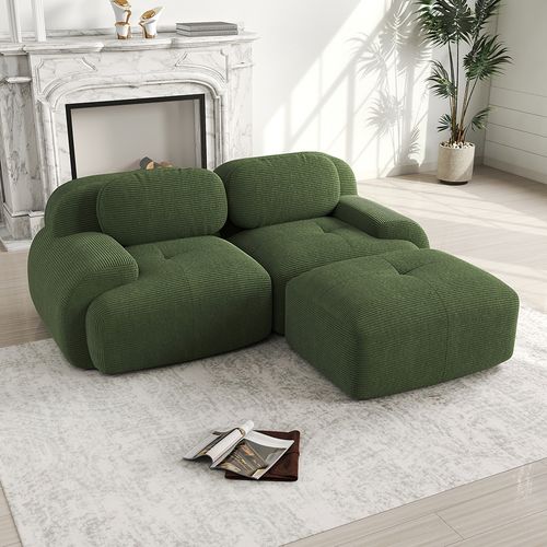 Canapé En Velours Souple Avec Accoudoirs Incurvés, Rembourrage En Mousse Haute Résilience, Vert.