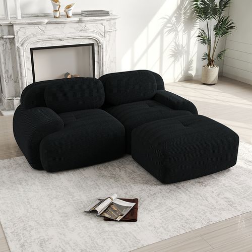 Canapé En Velours Souple Avec Accoudoirs Incurvés, Rembourrage En Mousse Haute Résilience, Noir.