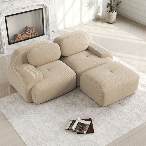 Canapé En Velours Souple Avec Accoudoirs Incurvés, Rembourrage En Mousse Haute Résilience,beige.
