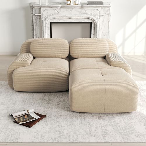 Canapé En Velours Souple Avec Accoudoirs Incurvés, Rembourrage En Mousse Haute Résilience,beige.