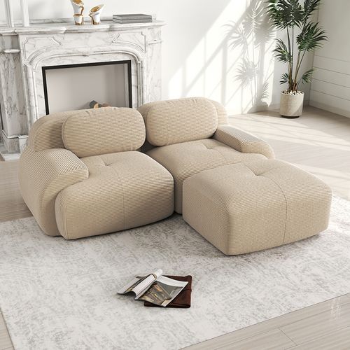 Canapé En Velours Souple Avec Accoudoirs Incurvés, Rembourrage En Mousse Haute Résilience,beige.