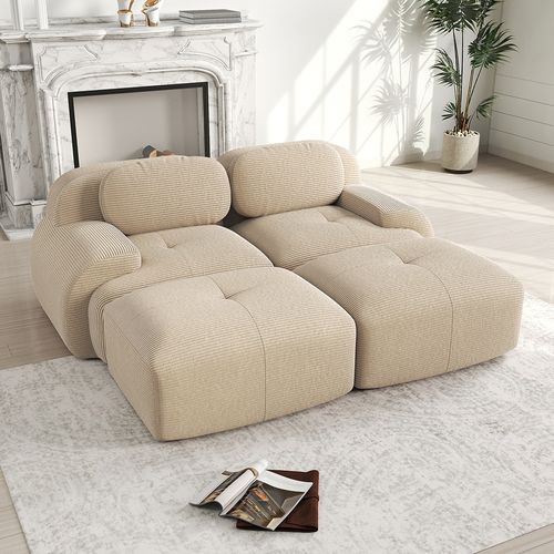 Canapé Double En Velours Écossais Antidérapant, Avec Accoudoirs Ergonomiques,beige.
