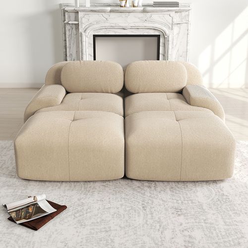 Canapé Double En Velours Écossais Antidérapant, Avec Accoudoirs Ergonomiques,beige.