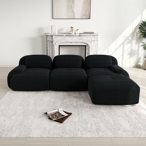 Canapé D'angle Modulable, Design Ergonomique, Revêtement En Velours Côtelé, Noir