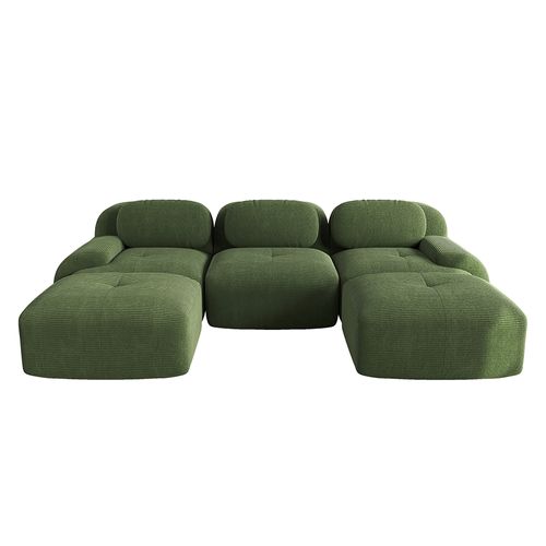 Canapé Modulable En U, Tissu Velours Côtelé, Accoudoirs Extra-larges,vert.