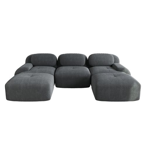 Canapé Modulable En U, Tissu Velours Côtelé, Accoudoirs Extra-larges,gris.