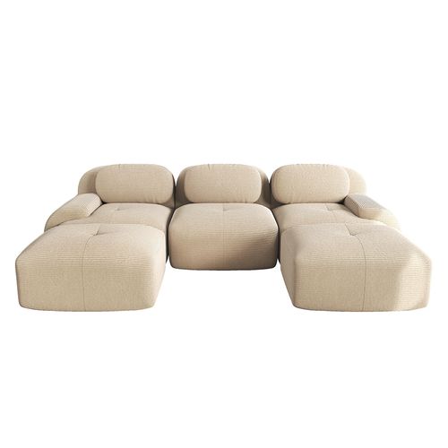 Canapé Modulable En U, Tissu Velours Côtelé, Accoudoirs Extra-larges, Beige.