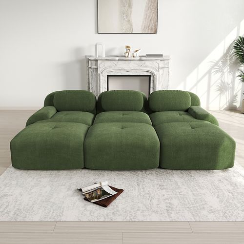 Canapé Trois Places Combinable Avec Trois Poufs En Velours Côtelé,vert.