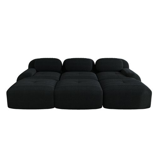 Canapé Modulable Trois Places Avec Trois Repose-pieds En Velours Côtelé,noir.