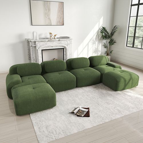 Canapé En U, Velours Côtelé Respirant, Rembourrage Haute Résilience 32d,accoudoirs Extra-larges,vert