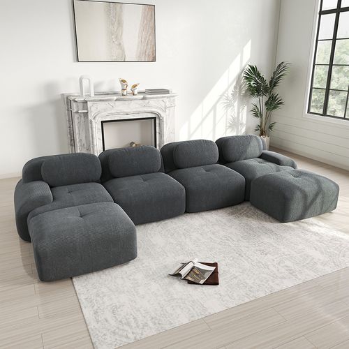 Canapé En U, Velours Côtelé Respirant, Rembourrage Haute Résilience 32d,accoudoirs Extra-larges,gris