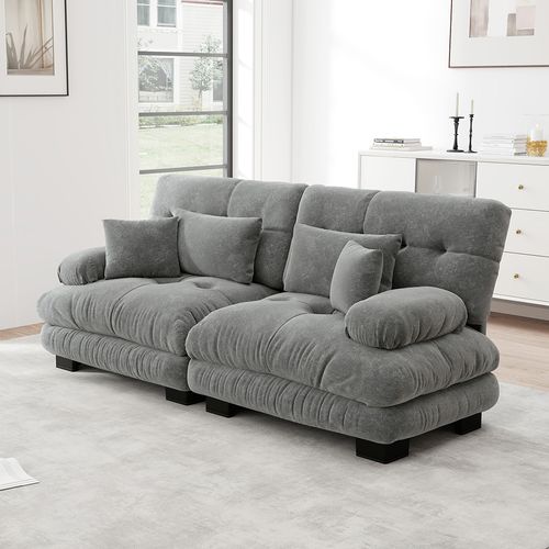 Canapé D'angle Cloud, Chenille, Avec 2 Coussins Lombaires Et 2 Coussins Décoratifs, Bois Massif,gris