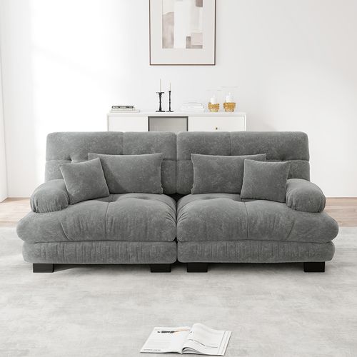 Canapé D'angle Cloud, Chenille, Avec 2 Coussins Lombaires Et 2 Coussins Décoratifs, Bois Massif,gris