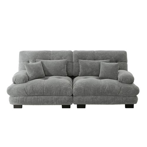 Canapé D'angle Cloud, Chenille, Avec 2 Coussins Lombaires Et 2 Coussins Décoratifs, Bois Massif,gris