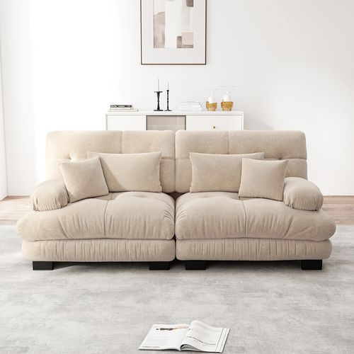 Canapé D'angle Cloud, Chenille, Avec 2 Coussins Lombaires Et 2 Coussins Décoratifs,bois Massif,beige