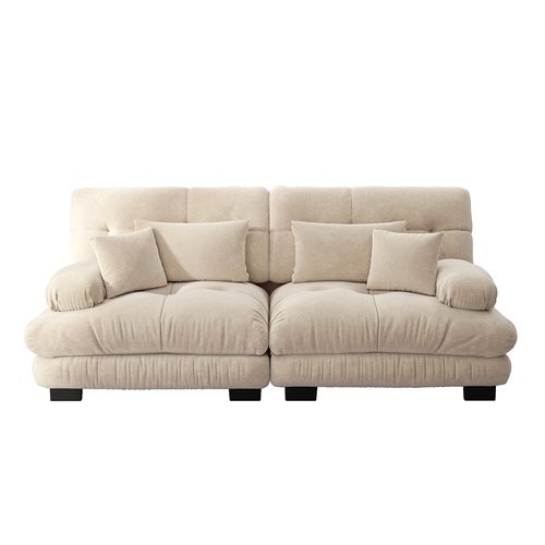 Canapé D'angle Cloud, Chenille, Avec 2 Coussins Lombaires Et 2 Coussins Décoratifs,bois Massif,beige