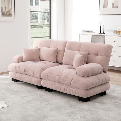 Canapé D'angle Cloud, Chenille, Avec 2 Coussins Lombaires Et 2 Coussins Décoratifs,bois Massif,rose