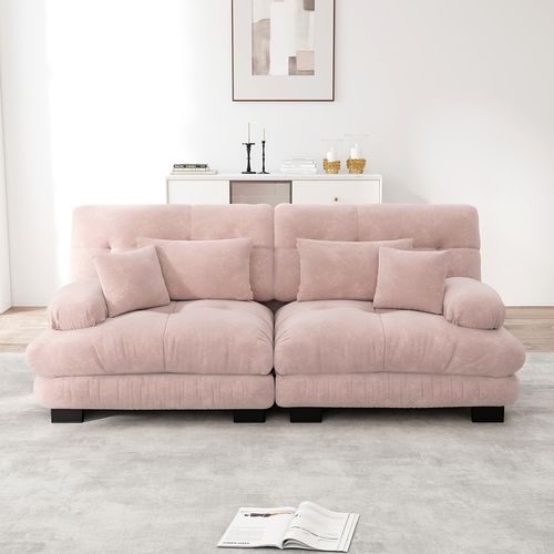 Canapé D'angle Cloud, Chenille, Avec 2 Coussins Lombaires Et 2 Coussins Décoratifs,bois Massif,rose
