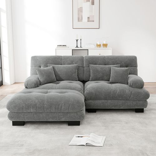 Canapé D'angle Cloud Avec Coussins Lombaires Et Coussins Décoratifs,larges Accoudoirs Et Pouf,gris