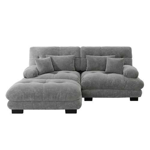 Canapé D'angle Cloud Avec Coussins Lombaires Et Coussins Décoratifs,larges Accoudoirs Et Pouf,gris