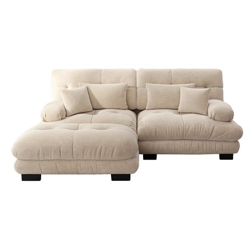 Canapé D'angle Cloud Avec Coussins Lombaires Et Coussins Décoratifs,larges Accoudoirs Et Pouf, Beige
