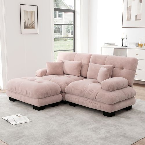 Canapé D'angle Cloud Avec Coussins Lombaires Etcoussins Décoratifs,larges Accoudoirs Et Pouf,rose