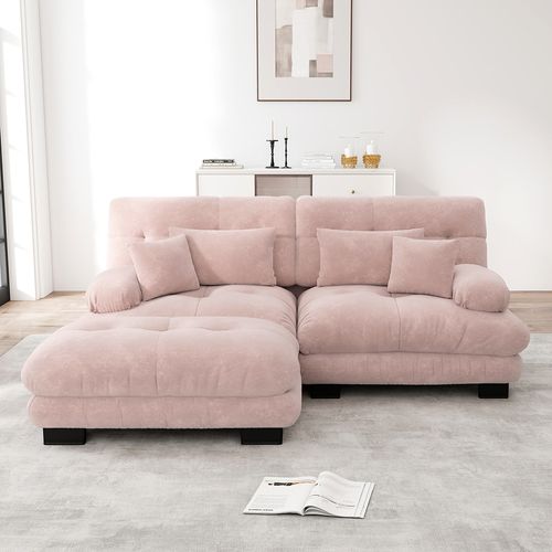 Canapé D'angle Cloud Avec Coussins Lombaires Etcoussins Décoratifs,larges Accoudoirs Et Pouf,rose