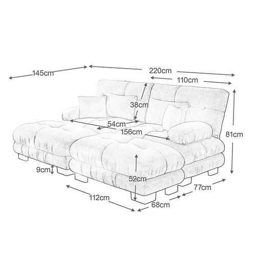 Canapé Double En Velours Avec Coussins Et Oreillers Lombaires, Larges Accoudoirs Et Pouf,beige.