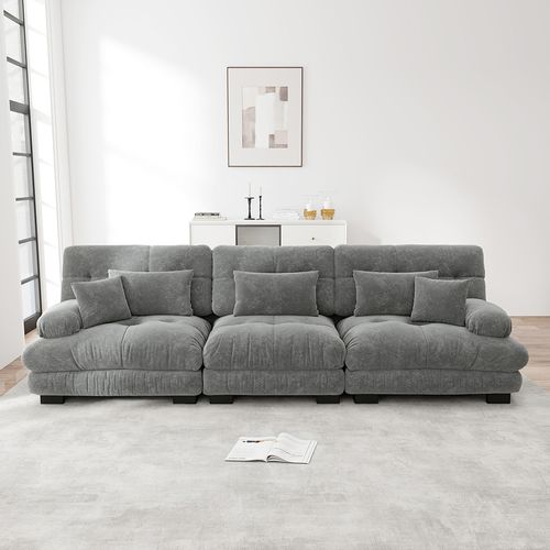 Canapé D'angle, Trois Places, Tissu Doux, Rembourré, Gris