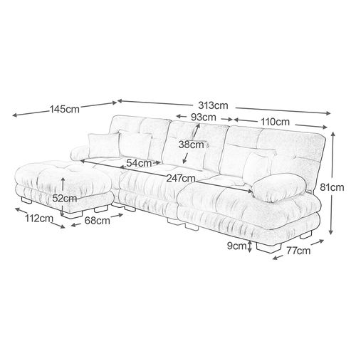 Canapé Extra-large En L, Adapté Au Salon, Avec Repose-pieds, Velours Côtelé, Gris
