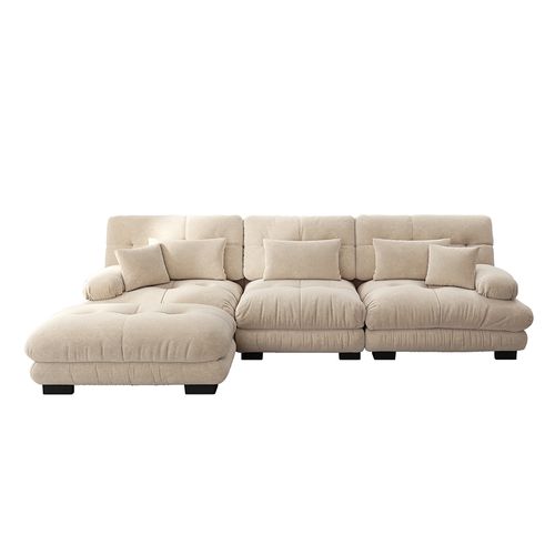 Canapé Extra-large En L, Adapté Au Salon, Avec Repose-pieds, Velours Côtelé, Beige