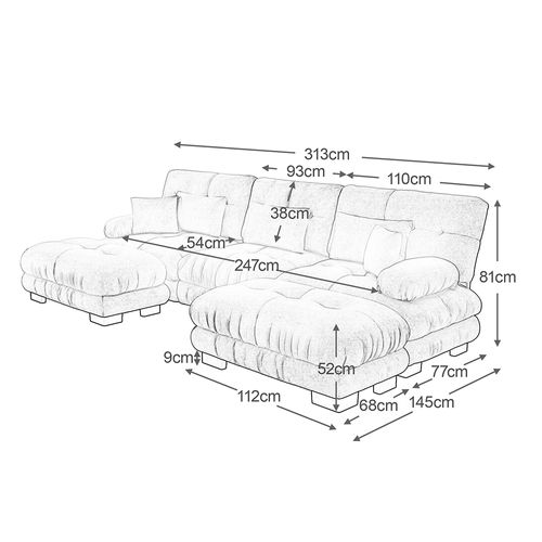 Canapé Nuage Extra-large En Forme De U, Canapé-lit Convertible Avec Repose-pieds, Chenille, Rose