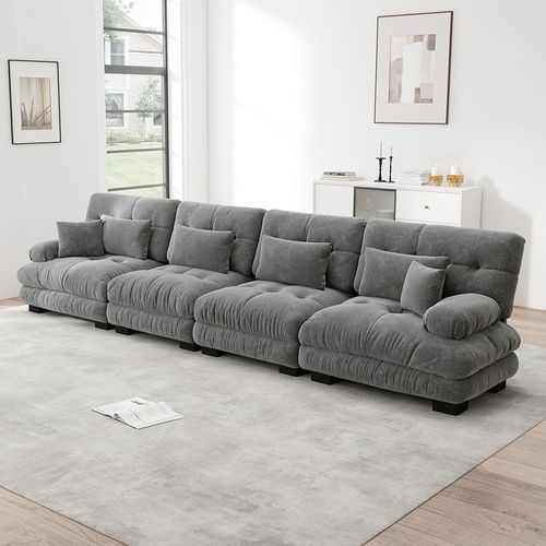 Canapé Modulable, D'angle Quatre Places, Velours, Gris