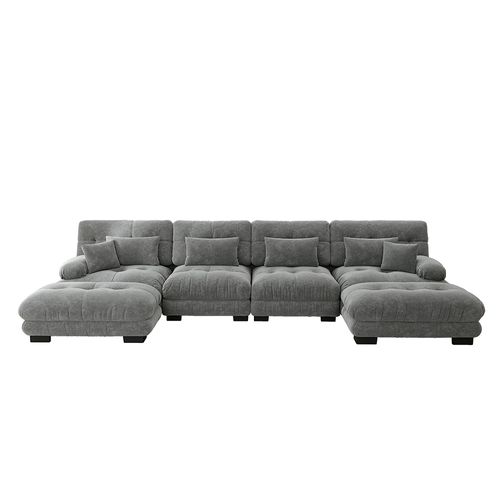 Canapé D'angle Modulaire, En Forme De U, Avec Repose-pieds Amovible, Tissu Chenille, Gris