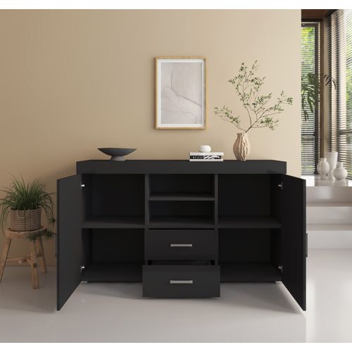 Bahut Buffet Pour Salon Salle à Manger En Noir 140x40x80cm Roque