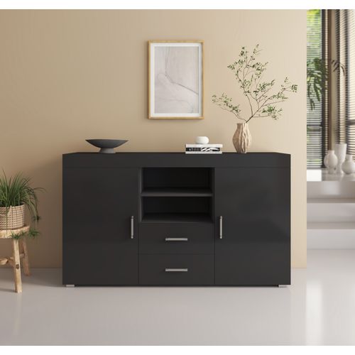 Bahut Buffet Pour Salon Salle à Manger En Noir 140x40x80cm Roque