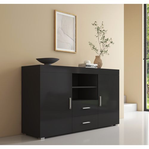 Bahut Buffet Pour Salon Salle à Manger En Noir 140x40x80cm Roque