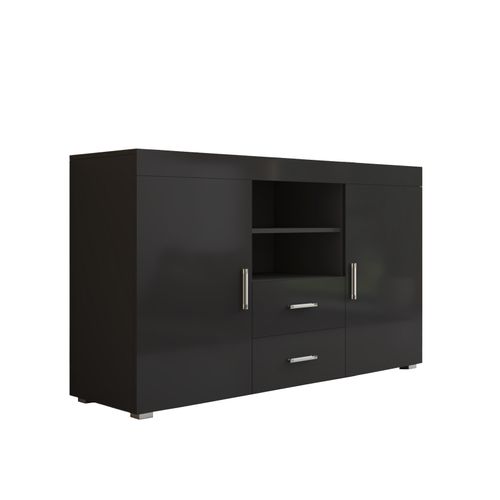 Bahut Buffet Pour Salon Salle à Manger En Noir 140x40x80cm Roque