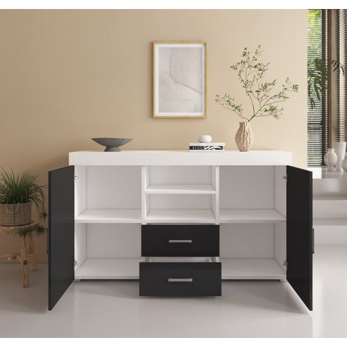 Bahut Buffet Pour Salon Salle à Manger En Blanc Et Noir 140x40x80cm Roque