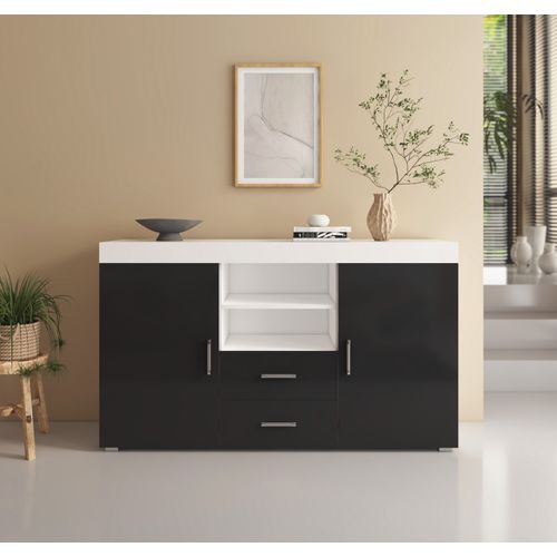 Bahut Buffet Pour Salon Salle à Manger En Blanc Et Noir 140x40x80cm Roque