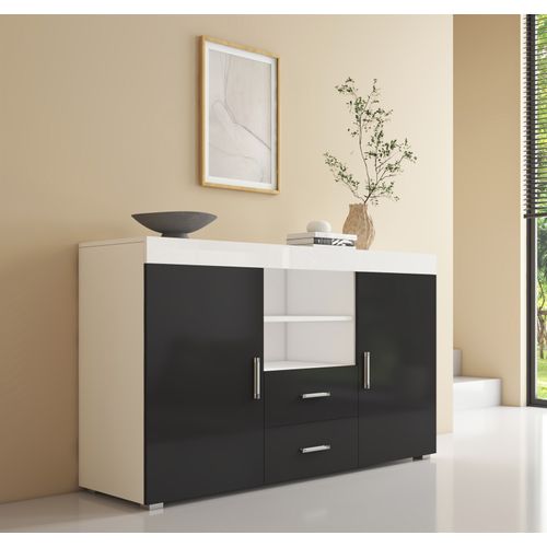 Bahut Buffet Pour Salon Salle à Manger En Blanc Et Noir 140x40x80cm Roque