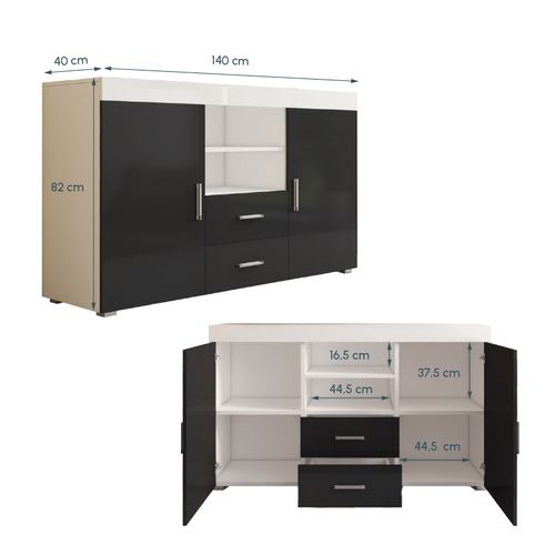 Bahut Buffet Pour Salon Salle à Manger En Blanc Et Noir 140x40x80cm Roque