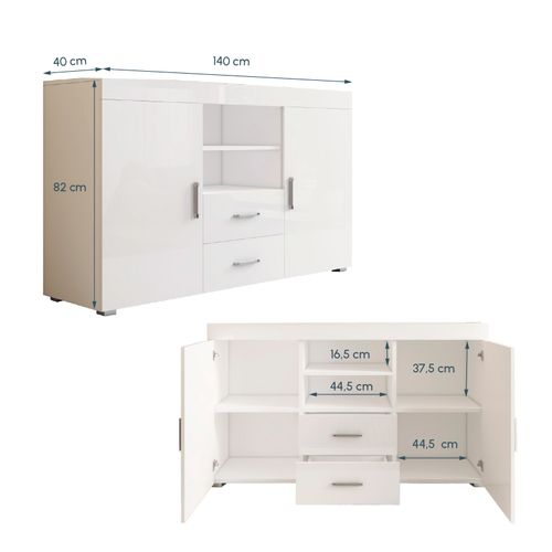 Bahut Buffet Pour Salon Salle à Manger En Blanc 140x40x80cm Roque