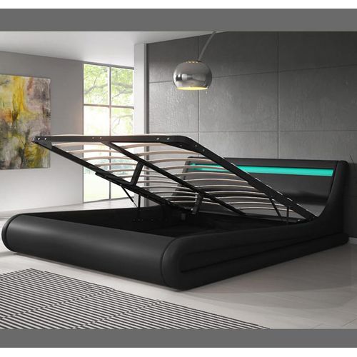 Lit Double Avec Coffre 150x190cm En Noir Avec LED Parisina