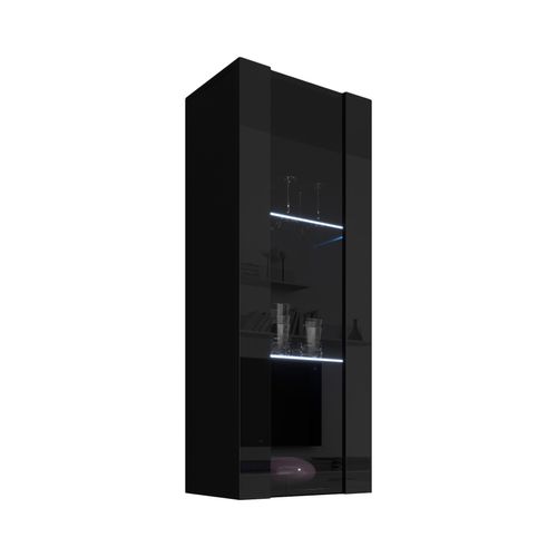 Vitrine Suspendue Pour Salon Salle à Manger En Noir Avec LED 40x29x126cm Nora V2