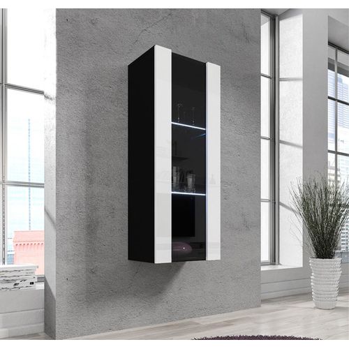 Vitrine Suspendue Pour Salon Salle à Manger En Noir Avec LED 40x29x126cm Nora V2