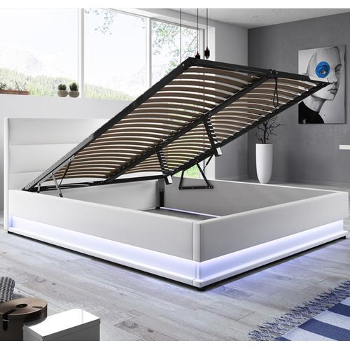 Lit Double Avec Coffre 150x190cm En Blanc Avec LED Nitas
