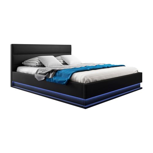 Lit Double Avec Coffre 180x200cm En Noir Avec LED Nitas