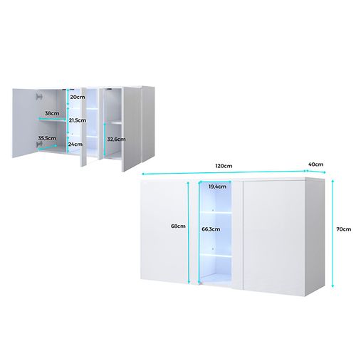 Bahut Buffet Pour Salon Salle à Manger En Blanc Avec LED 120x40x70cm Luke A1