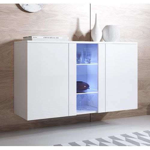 Bahut Buffet Pour Salon Salle à Manger En Blanc Avec LED 120x40x70cm Luke A1